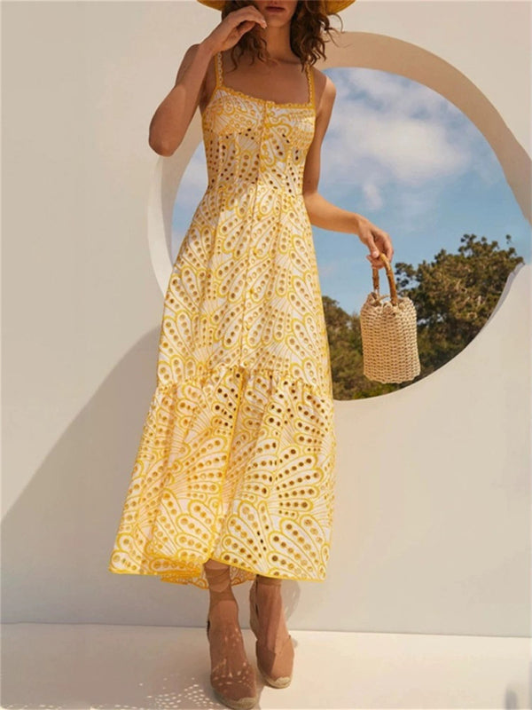 New temperament holiday style suspender irregular fishtail dress