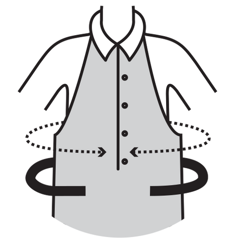 how to use your Button-Down Aprons - Cross waist straps on your back, and bring them to your front.