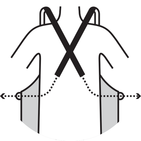 how to use your Full Cross-Back Aprons- Run each strap through its opposite side ring