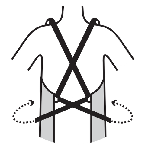 how to use your Cross-Back Aprons - Cross straps: Thread one through the loop of the other