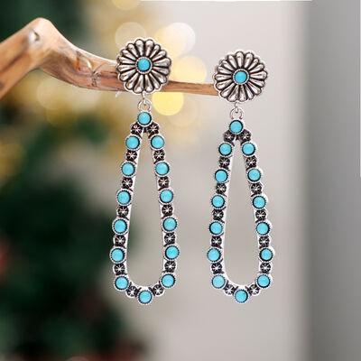 Boucles d'oreilles en forme de larme turquoise artificielle, fleur