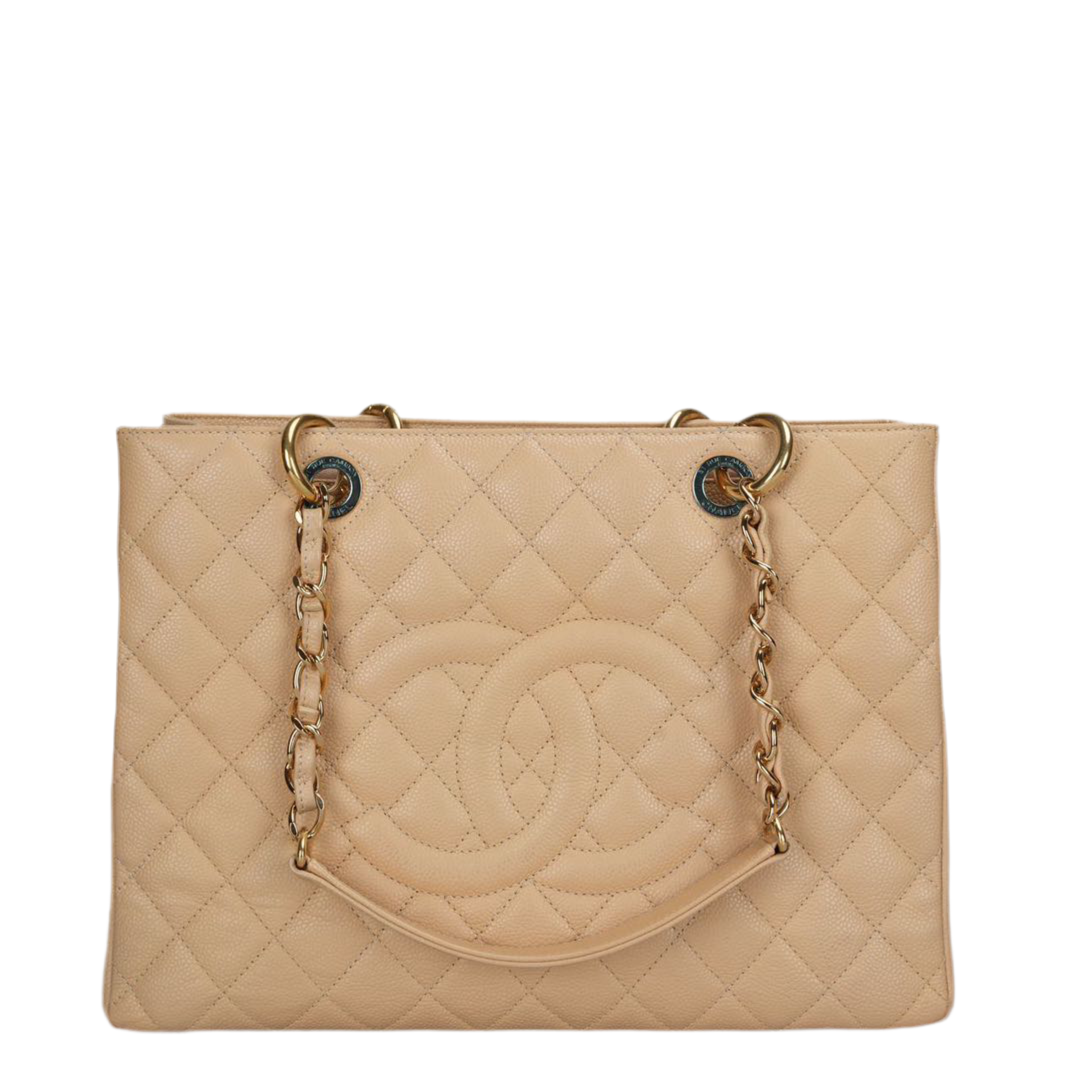 image of Chanel Beige Grand Shopping Tote Beige GST Bag in Caviar Leather with Gold Hardware