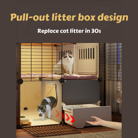 catio's litter box is enclosed and pull-out tray design