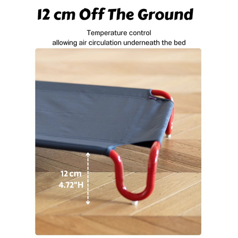 a dog bed is elevated 12 cm from the floor