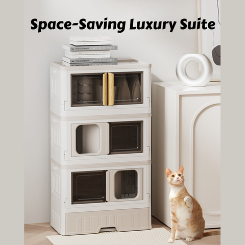 it is a 3-in-1 3 tier cat cabinet with litter box and super space saving