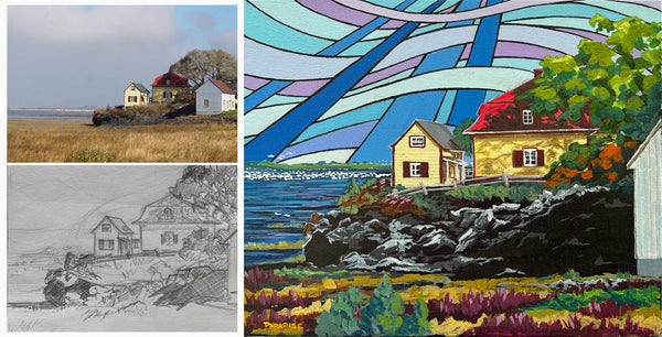 Iles-aux-grues, paintings from photo, sketch from photo