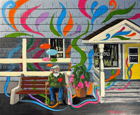 old man sending color to the grey Pictou City Hall