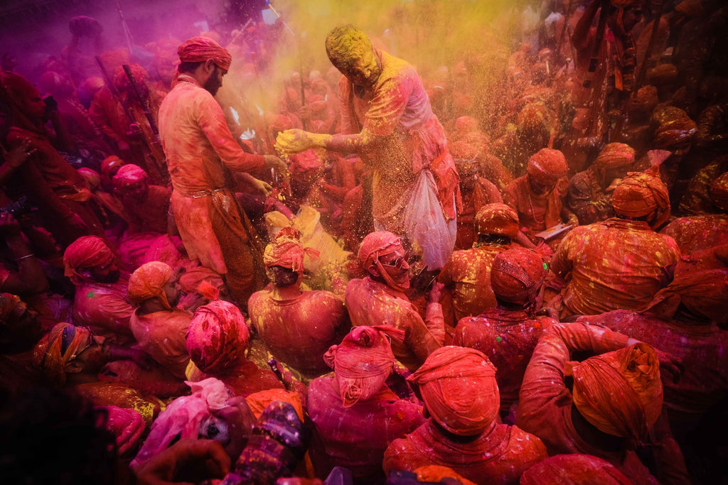 holi festival in india using vermilion color