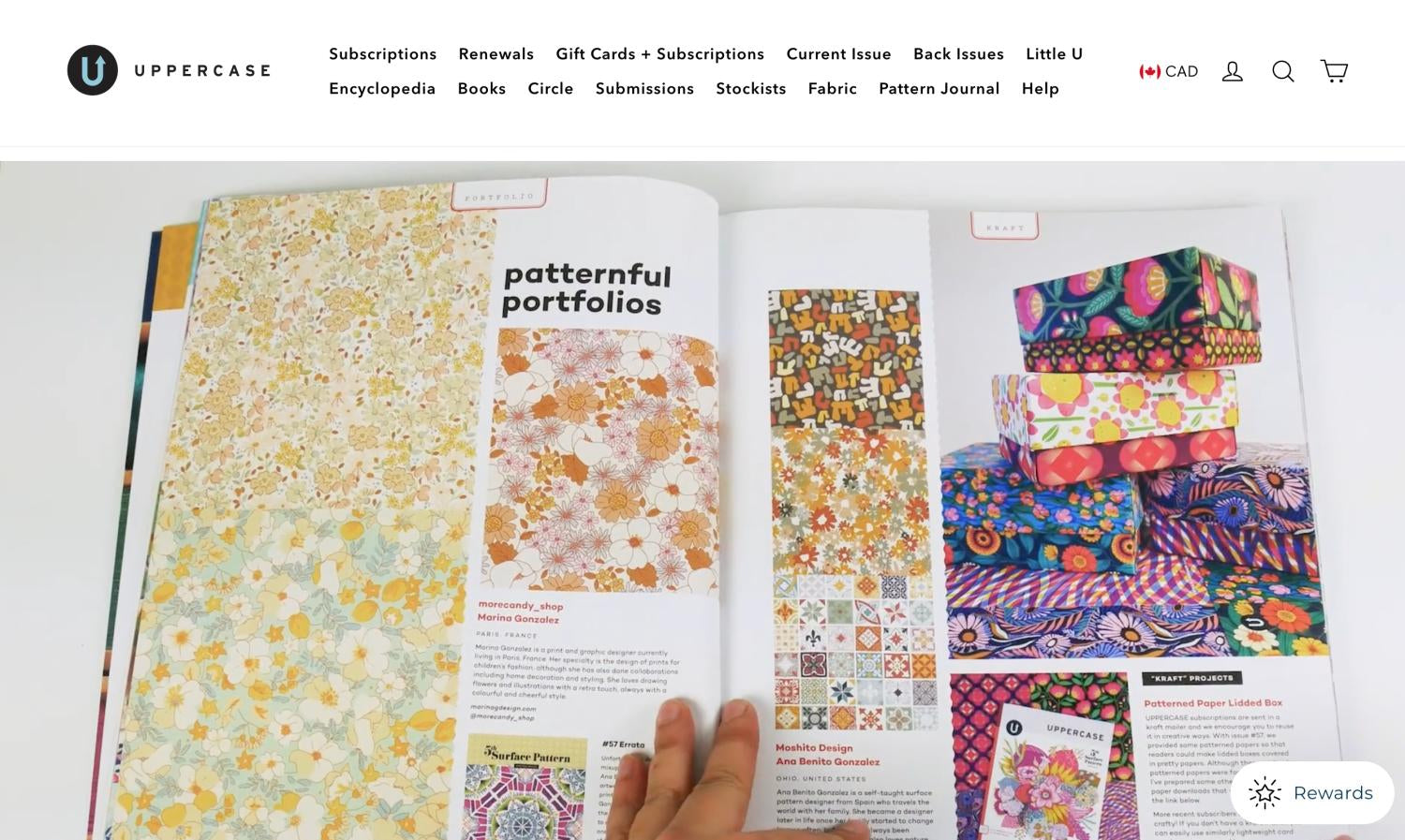 A Shopify-t használó Uppercase e-kereskedelmi weboldalának főoldala