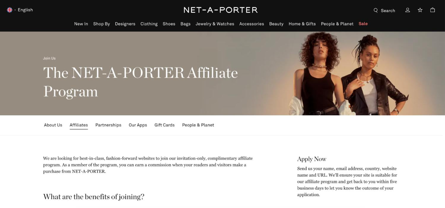 A NET-A-PORTER exkluzív affiliate programja akár 6%-os jutalékot fizet.