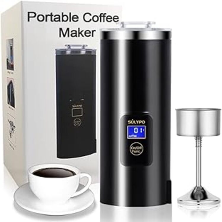 Sulypo One Coffee Maker Travel Mug, Electric Percolator Mini,Coffee Pot for Single Serve as Espresso Machine,304 Stainless Steel Electric Kettle AC Black