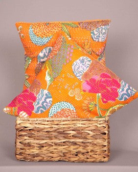 orange kantha sofa throw pillows