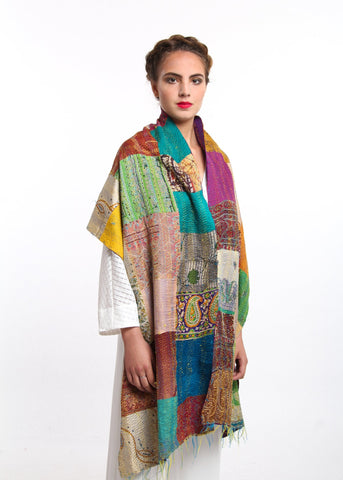 Indian Sari Silk kantha scarves , kantha stoles from jaipurhandloom.com