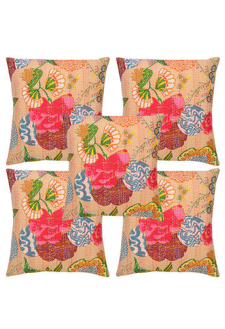 set of 5 kantha throw pillows - jaipur handloom