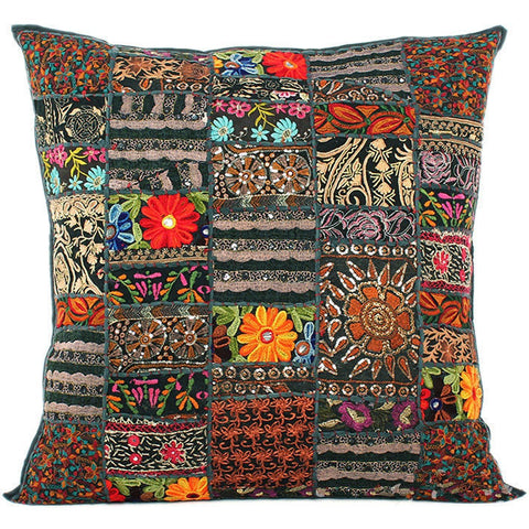 black embroidered cushion cover - jaipur handloom