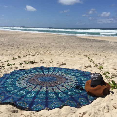 Blue Round Beach Towel -Jaipurhandloom.com