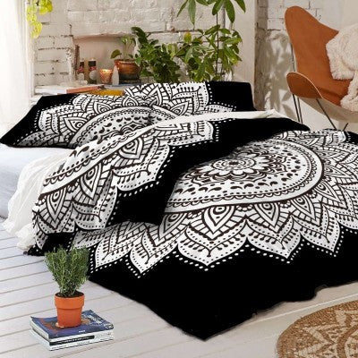 Black and White Mandala Duvet Cover set with pillows for Dorm room College Decor