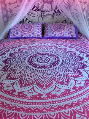Pink Ombre Mandala Duvet Cover set with pillows for Dorm room College Decor