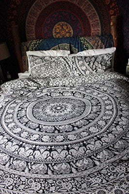 Black and White Mandala Duvet Cover set with pillows for Dorm room College Decor