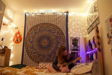 Orange Mandala Tapestry - College Checklist, Dorm Room Ideas & Essentials