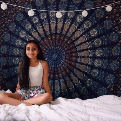 Blue Peacock Mandala Tapestry - College Checklist, Dorm Room Ideas & Essentials