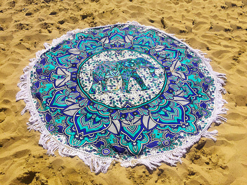 elephant mandala round beach towel - jaipurhandloom.com