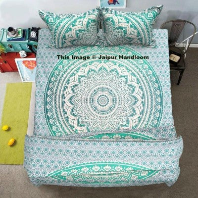 green ombre mandala duvet cover set by jaipur handloom - boho bedding -green-mandala-cotton-4pc-comforter-cover-set-with-bed-sheet-and-2-pillows-jaipur-handloom_1024x1024