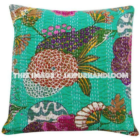 floral kantha cushion cover | Jaipur Handloom