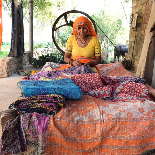 Jaipur handlom artisans making kantha quilt