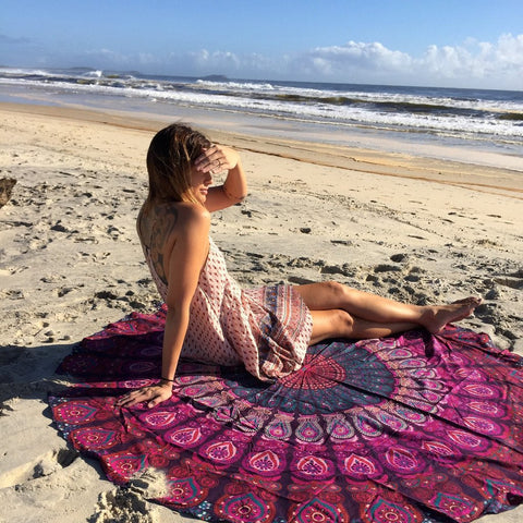 pink and purple round beach towel - Jaipurhandloom.com