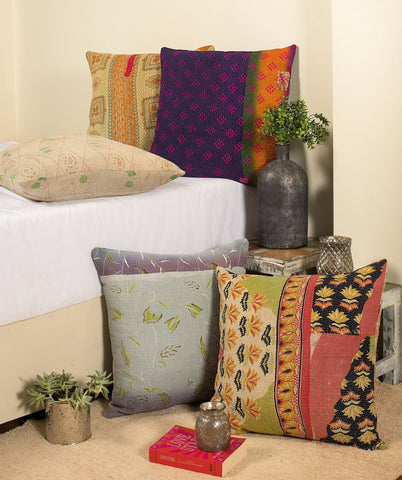Decorative vintage kantha throw pillows from jaipurhandloom.com