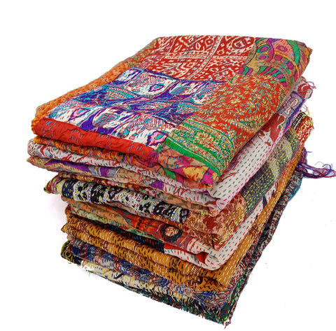 Wholesale lot of indian sari silk kantha scarves