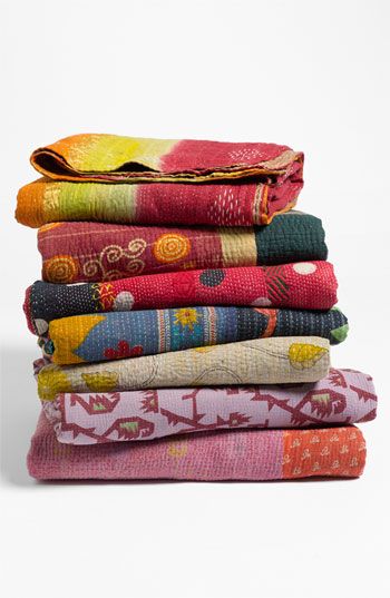 Vintage kantha quilt from recycled vintage saris -  Jaipur Handloom