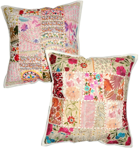 bohemian white pillows - jaipur handloom