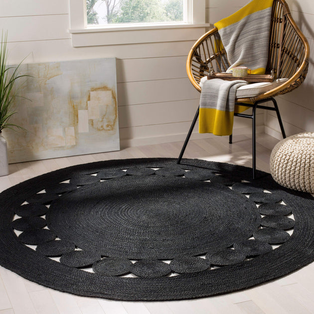 Handwoven Navy Blue 6 Fy Round Area Rug for Dining Room & Kitchen Area