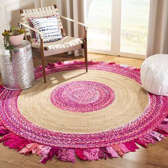 New Indian Handmade Jute Round Multi Rugs Purely Handmade Rug Room