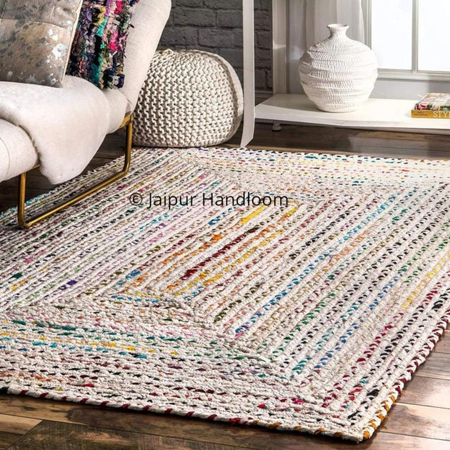 Hand-Braided Living Room Area Rug 8 ft X 8 ft Entryways Round Rugs