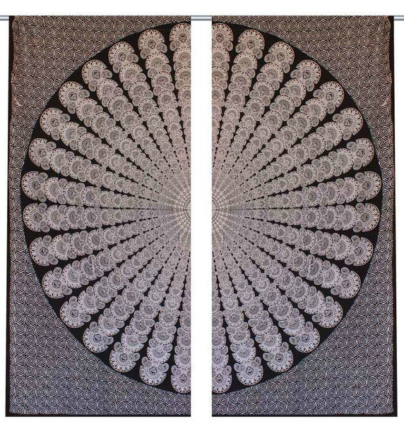 Indian Curtain Wall Hanging Peacock Mandala Tapestry Door Valance Curtains Pair-Jaipur Handloom