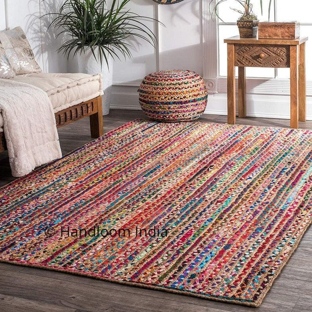 Jute Cotton Braided Multi Color Chindi Rugs - 4x6 ft