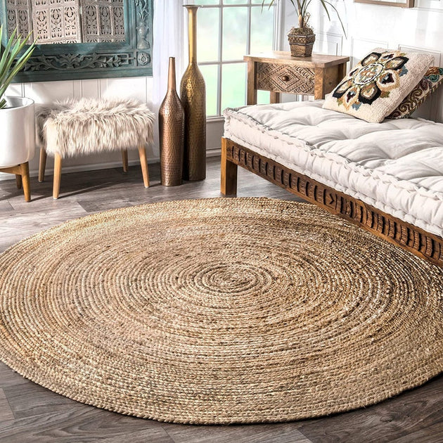 Natural Jute Round Rugs Reversible Carpet