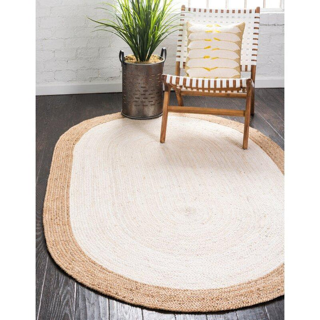 Reversible 6' X 8' Oval Area Rug for Bedroom, Braided Indoor Jute Rugs