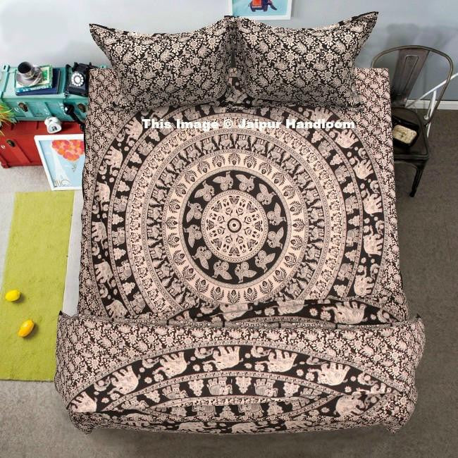 Black And White Elephant Mandala Duvet Cover Set With Sheet And