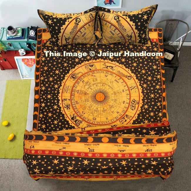 Indian Horoscope Mandala Duvet Cover Set With Bedsheet And Pillows