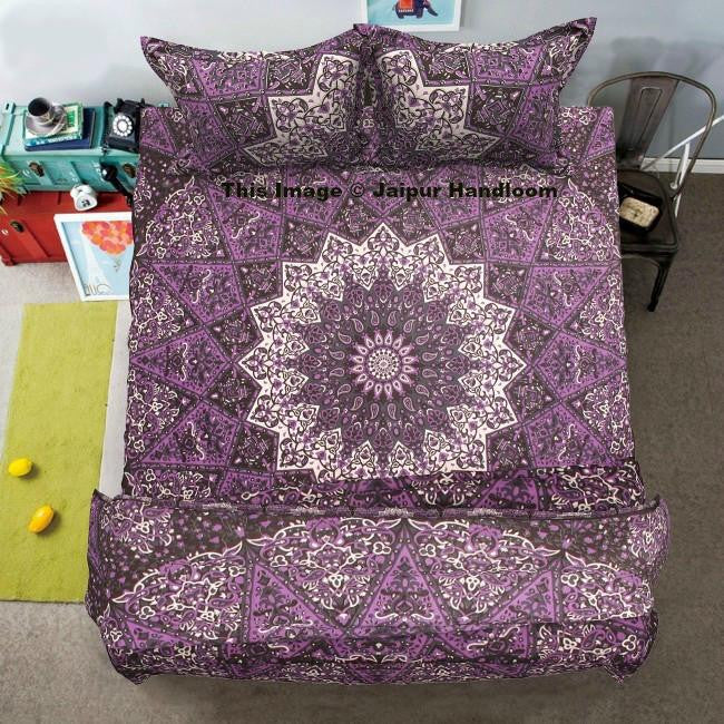 Purple Mandala Duvet Cover Set With Queen Size Bed Cover And Pillows