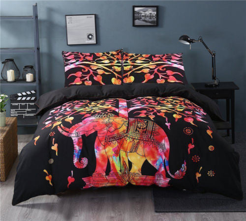 Tie Dye Elephant Printed Bedding Set With Pillow Cases In Queen Size