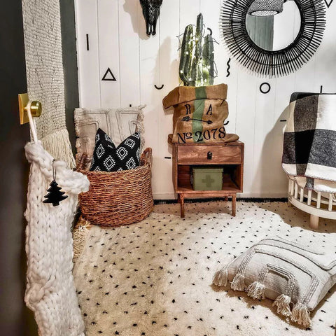 Authentic Handmade Black and White Moroccan Rug