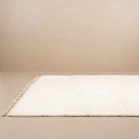 White Minimalist Handmade Moroccan Area Rug