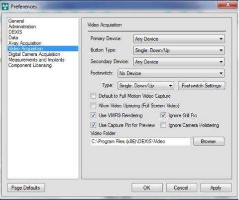 dexis 10 preferences configuration for ProDENT camera