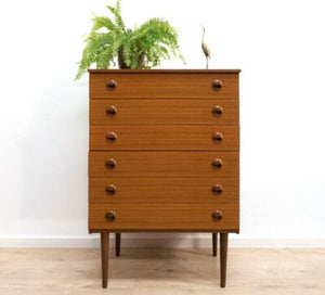 Stylish Mid Century Vintage Teak Tallboy Chest Of Drawers 1960 S