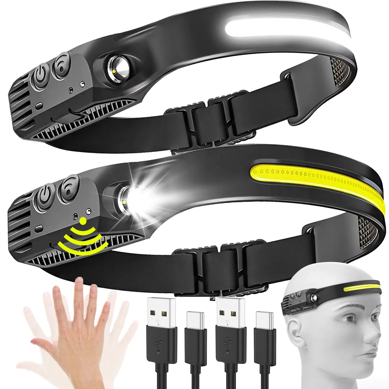 LED Headlamp Sensor Headlight USB Rechargeable Fishing / Camping Search Light Head Flashlight With Built-in Battery Outdoor Work Light